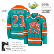 Custom Aqua Orange-White Hockey Jersey