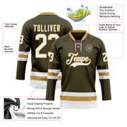 Custom Olive White-Old Gold Salute To Service Hockey Lace Neck Jersey