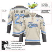 Custom Cream Light Blue-Steel Gray Hockey Lace Neck Jersey