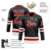 Custom Black Red-White Hockey Lace Neck Jersey