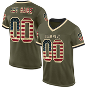 Custom Olive Vintage USA Flag Cream-Black Mesh Authentic Throwback Salute To Service Football Jersey