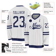 Custom White Navy Hockey Jersey