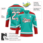 Custom Aqua White-Red Hockey Lace Neck Jersey