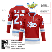 Custom Red White-Light Blue Hockey Lace Neck Jersey