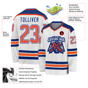 Custom White Orange-Royal Hockey Jersey