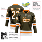 Custom Olive White-Bay Orange Salute To Service Hockey Lace Neck Jersey