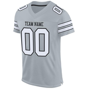 Custom Silver White-Black Mesh Authentic Football Jersey