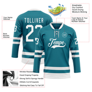 Custom Teal White Hockey Lace Neck Jersey