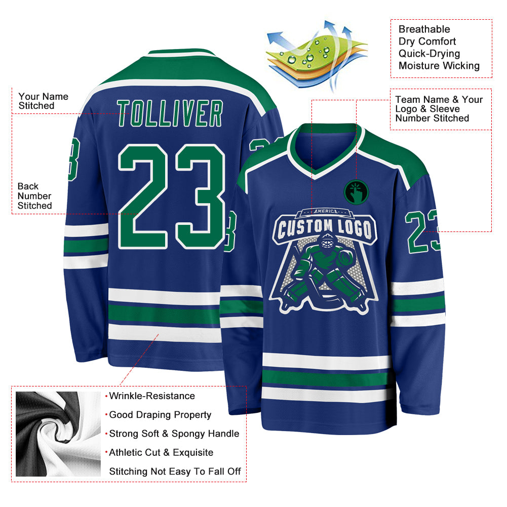 Custom Royal Kelly Green-White Hockey Jersey