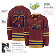 Custom Burgundy Navy-Old Gold Hockey Jersey