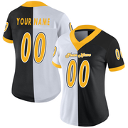 Custom Black Gold-White Mesh Split Fashion Football Jersey