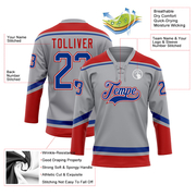 Custom Gray Royal-Red Hockey Lace Neck Jersey