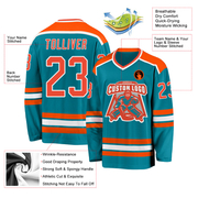 Custom Teal Orange-White Hockey Jersey
