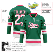 Custom Kelly Green White-Neon Pink Hockey Lace Neck Jersey