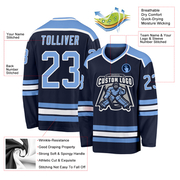 Custom Navy Light Blue-White Hockey Jersey
