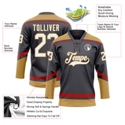 Custom Steel Gray White Old Gold-Red Hockey Lace Neck Jersey