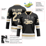 Custom Black Vegas Gold-White Hockey Lace Neck Jersey