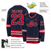 Custom Navy Red-Gray Hockey Jersey