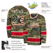 Custom Camo Vintage USA Flag-Red Salute To Service Hockey Jersey