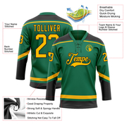 Custom Kelly Green Gold-Black Hockey Lace Neck Jersey