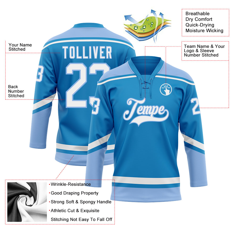 Custom Blue White-Light Blue Hockey Lace Neck Jersey