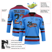 Custom Sky Blue Vintage USA Flag Black-Maroon Hockey Lace Neck Jersey