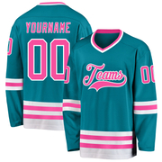 Custom Teal Pink-White Hockey Jersey