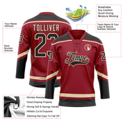 Custom Maroon Black-City Cream Hockey Lace Neck Jersey