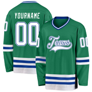 Custom Kelly Green White-Royal Hockey Jersey