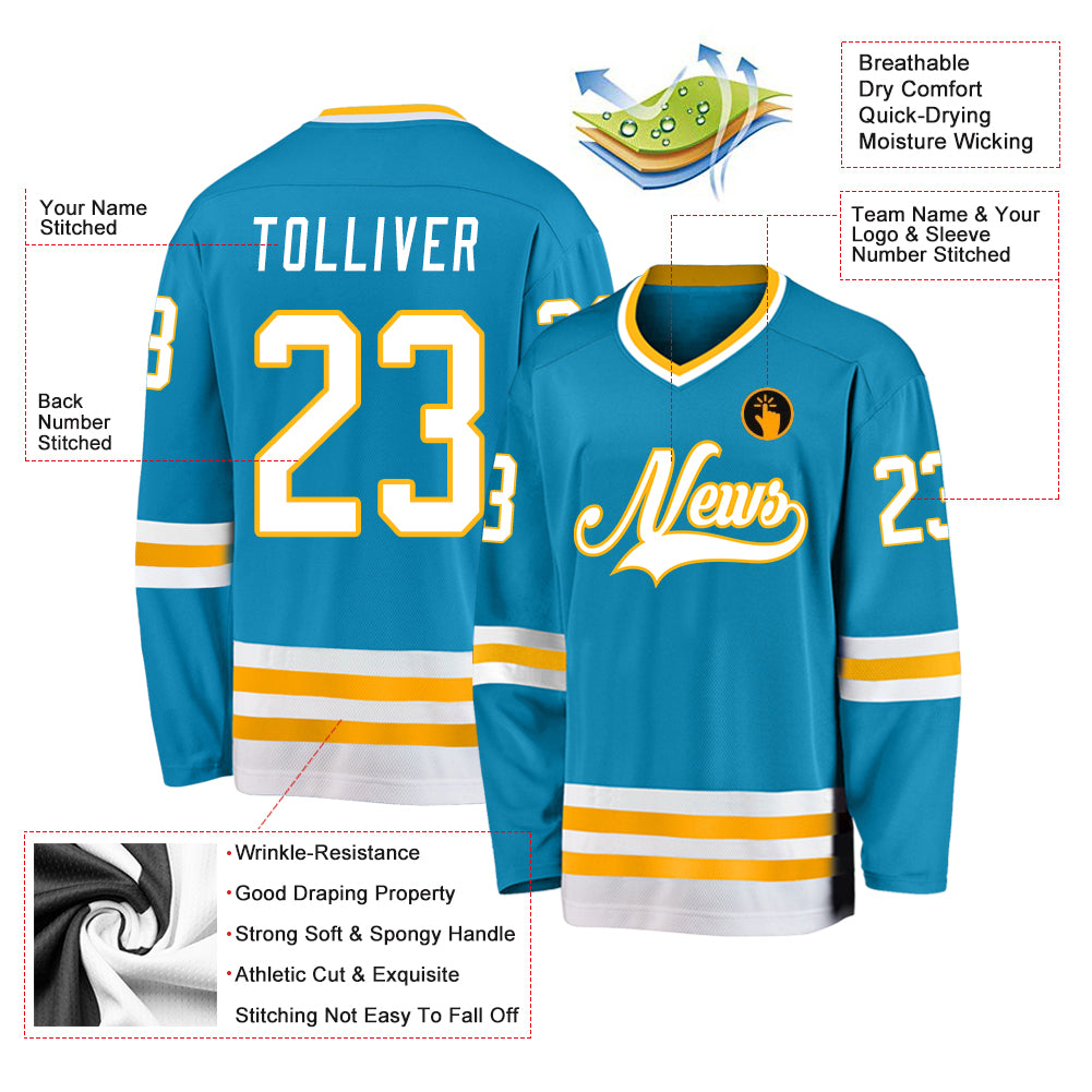 Custom Panther Blue White-Gold Hockey Jersey