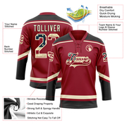 Custom Maroon Vintage USA Flag Cream-Black Hockey Lace Neck Jersey