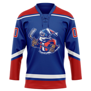 Custom Royal Red-White Christmas Santa Claus 3D Hockey Lace Neck Jersey