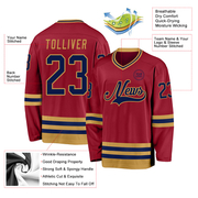 Custom Maroon Navy-Old Gold Hockey Jersey