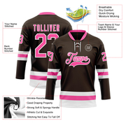 Custom Brown Pink-White Hockey Lace Neck Jersey