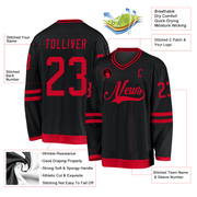 Custom Black Red Hockey Jersey