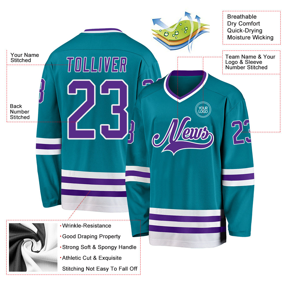 Custom Teal Purple-White Hockey Jersey