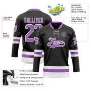 Custom Black Medium Purple-White Hockey Lace Neck Jersey