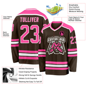 Custom Brown Pink-White Hockey Jersey