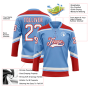 Custom Light Blue White-Red Hockey Lace Neck Jersey