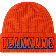 Custom Orange Orange-Navy Stitched Cuffed Knit Hat
