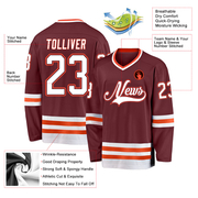 Custom Burgundy White-Orange Hockey Jersey