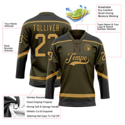 Custom Olive Old Gold-Black Salute To Service Hockey Lace Neck Jersey