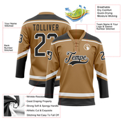 Custom Old Gold Black-White Hockey Lace Neck Jersey