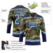Custom Camo Light Blue-Navy Salute To Service Hockey Lace Neck Jersey