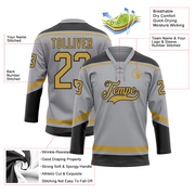 Custom Gray Old Gold-Black Hockey Lace Neck Jersey
