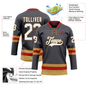 Custom Steel Gray Old Gold-Red Hockey Lace Neck Jersey