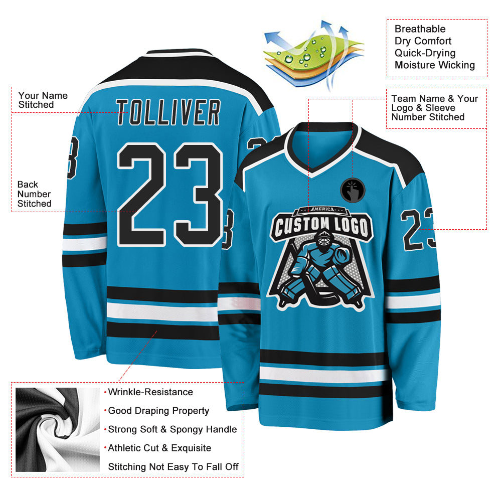 Custom Panther Blue Black-White Hockey Jersey