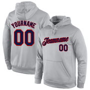 Custom Stitched Gray Navy-Red Sports Pullover Sweatshirt Hoodie