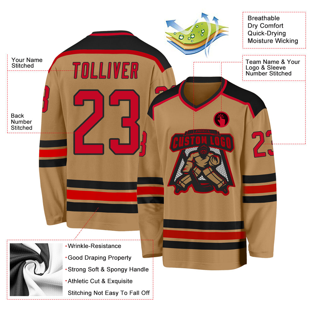 Custom Old Gold Red-Black Hockey Jersey