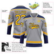 Custom Gray Gold-Navy Hockey Lace Neck Jersey